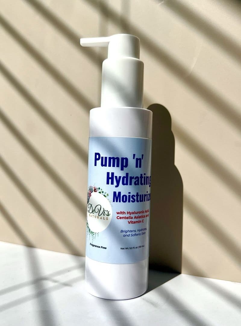 Hydrating moisturizer bottle with pump on a beige background